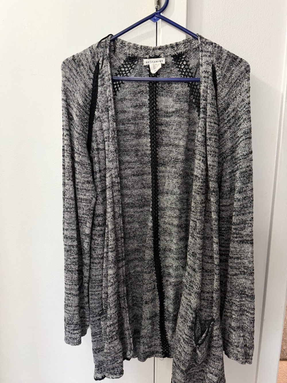 Artisan NY Black and Gray Marled Open-Front Cardigan